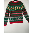 Holiday Time Ugly Unisex Christmas Santa Sweater Pocket House Red green Sz S