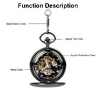 Luxury Men s Pocket Watch Mechanical Skeleton Vintage Steampunk W  Bronze Chain