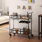 2 Tier Rolling Wine Bar Cart W  Mirrored Shelves  Wine Racks  Glass Holder Black