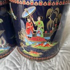 2 Asian Themed Daher Tin Canisters Made In England Cobalt Blue Chinoiserie Mcm