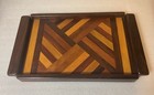 Vintage Geometric Marquetry Mexico Hand Made Rosewood Serving Tray Cutting Board