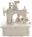 Cosmos 58022 Fine Porcelain Mice And Sewing Machine Musical Figurine  6-inch mul