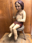 Early Spanish Colonial Wood Carved Little Boy Jesus Sitting On Stool 25 