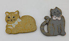 2 Vintage Wooden Cat Kitty Refrigerator Magnets Super  Cute