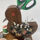 Vintage Wood Bird Sewing Caddy Pin Cushion Thread Holder Drawer Kit
