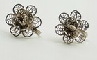 Antique 800 Silver Mexico Cannetille Filigree Flower Screw-back Earrings Signed