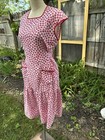Vtg Full Cotton Red Floral Bib Apron Tie Back 40 l Grandma Cottagecore Pockets