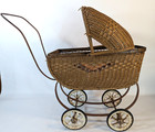 Antique South Bend Toy Co  Wicker Baby Doll Carriage Stroller  23 x19 