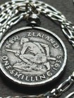 1935 Maori New Zealand Silver Shilling Pendant 28  Sterling Italy Chain 25mm