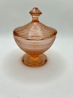Vtg 1930s Depression Glass Vanity Jar Pink Dusting Powder Jar W  Lid - Art Deco