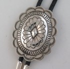 Beautifully Stamped Southwestern Sterling Silver Domed Concho Bolo Tie
