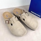 Birkenstock Boston Unisex Taupe Suede Leather Soft Footbed Clog Shoes