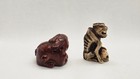 Antique Japanese Netsuke Pair     Shishi   Wolf With Skull     Wood   Stag Antler