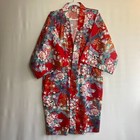 Vtg Smithsonian Made In Japan Red Floral Geisha Print Cotton Kimono Robe S-m-l