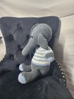 Handmade Crocheted Elephant Stuffed Animal Gray Blue Striped Medium
