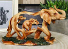 Faux Wood Elephant Family Migration Elephant Walking With Baby Calf Statue 7 l