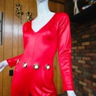 Vtg 70s Hip Hugger Funky Disco Wet Look Catsuit Soul Train Bellbottom Jumpsuit M