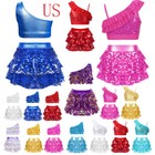 Girls Sequin Dance Outfit Performance Costume Ballet Tutu Dress Modern Dancewear