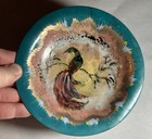 Signed Krelage Holland Copper   Enamel Bowl With Bird  6 1 4 