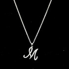 925 Sterling Silver Letter M Initial Pendant Necklace Cz Chain 19     1714