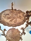 Art Nouveau Gold Solid Brass 2-tier Floral Uris Round Plant  Stand Side Table