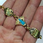 Handmade Egyptian Scarab Bracelet Brass Beads Turquoise Charm Vintage Style