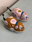 2 Vintage Wind Up Toy Dogs On Wheels W Spinning Tail Tin Mechanical Animal Video