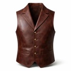 Men s Genuine Western Vest Brown Vintage Cowhide Distressed Leather Vest Biker