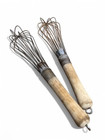 2 Antique Kitchen French Whisks Large Wire Mixer Wooden Handles Brown   Silver