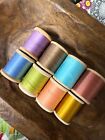 Spring Collection Of 8 Vintage Wood Thread Spools With One Gold Silk Spool