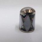 Vintage Mother Of Pearl Thimble Mexico Abalone Inlay Silver Imported 