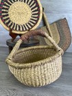 Vtg Lot Of Ghana Bolga Basket  Fan  And Plate Colorful - Hand Woven Africa