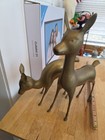 Vintage Pair Large Mid Century Brass Deer Bambi Doe Fawn Standing Sculpture 15 