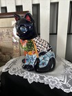Talavera Cat Figurine Mexican Folk Art Pottery Floral 14 5   t X 9 5   l X 8   w