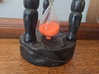 Lg 5 1 2  Vintage Hand Carved Wood Hourglass Timer Orange Pink Sand Timer  1970s