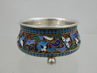 Large Antique Imperial Russian 84 Fine Silver Enamel Salt Cellar Moscow 1880 s