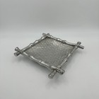 Mariposa Square Aluminum Silver Trinket Dish Bamboo Edge W Weave Pattern 9   
