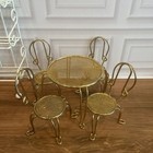 Vintage Miniature 1 12 Dollhouse Bistro Patio Brass Table 4 Chairs   Metal Shelf