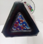 Vintage Handcraft Stained Leaded Slag Glass Kaleidoscope Stones Purple Triangle
