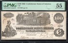 T-39 1862  100 Confederate Currency Train Note Pmg 55 Civil War Note  9061