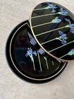 Vintage Otagiri Blue Iris Coaster Set Of 6 With Storage Box Japanese Lacquer  