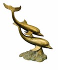 Mid Century Brass Statue Dolphins  19    Tall