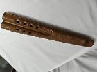 Antique Hand Carved Baltic Flute Relief Folk Art Natural Wood 18  