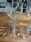 Pair Of Antique Tiffin Etched Hollow Stem Wine Glasses