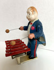 Vintage Wind-up Tin Toy Celluloid Man In Blue Tuxedo Playing Xylophone 5 5  Tall