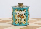 Metal Ware Tea Tin - Turquoise   Gold Container - English Cottage Core Canister