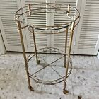Mid Century Gold Metal Rolling Bar-tea Cart Mirrored Top Clear Glass Bottom