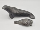 1990 Inuit Hand Carved Soapstone Signed Eskimo Art Figure Mother   Baby Seal