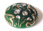 One Green Floral Victorian Glass W Silver   Gold Antique Button Incredible Cond