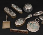 Dominick   Haff Enameled Sterling Silver Dresser Vanity Set